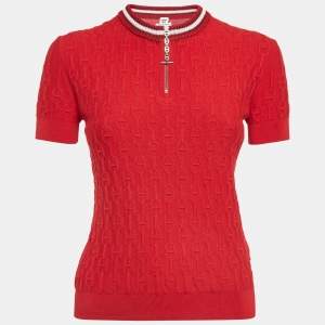 Hermès Red Textured Knit  Chaines d' Ancre Zipper Top S