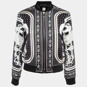 Hermès Black Print Silk Satin Zip Front Biker Jacket S