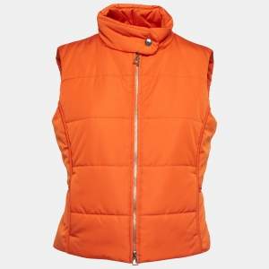 Hermès Orange Synthetic Sleeveless Quilted Vest M