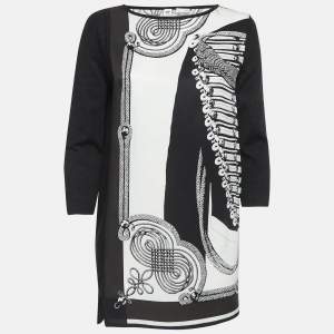 Hermes Black Printed Silk and Knit Tunic Top M