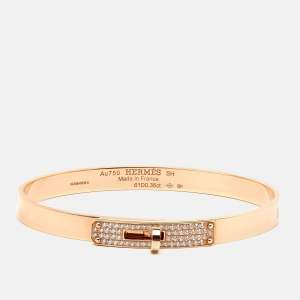 Hermes Kelly Small Model Diamond 18K Rose Gold Bracelet SH