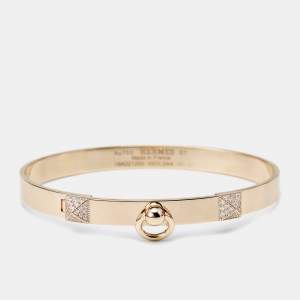 Hermes Collier De Chien Diamonds 18k Rose Gold Bracelet ST