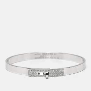 Pre Owned Hermes Kelly Diamond 18k White Gold Small Model Bangle Bracelet ST