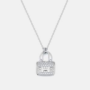 Pre Owned Hermes Amulettes Constance Diamond 18k White Gold Pendant Necklace
