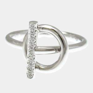 Pre Owned Hermes Diamond Ring White Gold 18K Fashion Diamond Band Ring Silver EU 54
