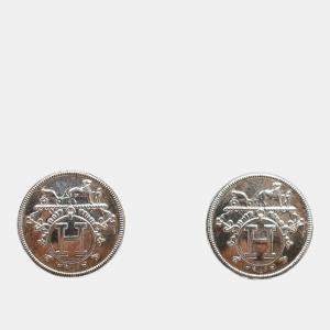 مملوكة مسبقًا Hermes Sterling Silver Ex-Libris Button Earrings