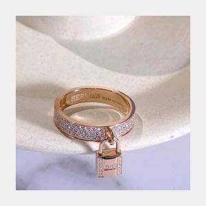 مملوكة مسبقًا Hermes Clochette Lock Ring 18K Rose Gold Diamond Set Size 55