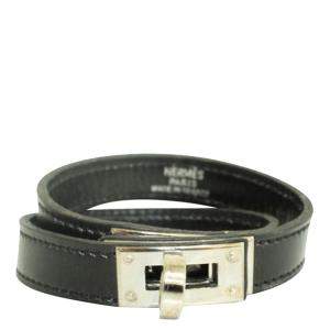 Pre Owned Hermes Black Leather Double Tour Kelly Bracelet