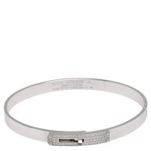 Hermes Kelly Diamond 18k White Gold Cuff Bracelet LG