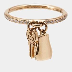 Hermès Kelly Clochette Diamonds 18k Rose Gold Small Model Ring Size 53