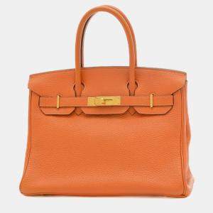 Hermes Orange Togo Leather Birkin 30 Tote Bag