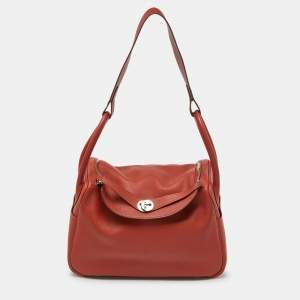 Hermes Cuivre Evercolor Leather Palladium Finish Lindy 34 Bag