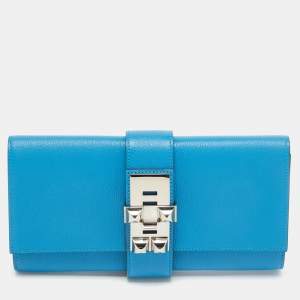 Hermès Bleu Zanzibar Chevre Mysore Leather Medor 23 Clutch