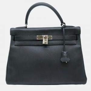 Hermes black Taurillon Clemence leather Kelly 32 handbag