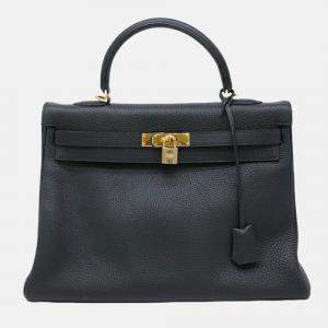 Hermes black Taurillon Clemence leather Kelly 35 handbag
