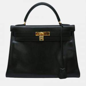 Hermes Black Box Calf Leather Kelly 32 Handbag