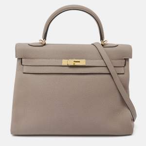 Hermes Gris Asphalt Togo Leather Gold Finish Kelly Retourne 35 Bag