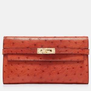 Hermes Sanguine Ostrich Kelly Longue Wallet