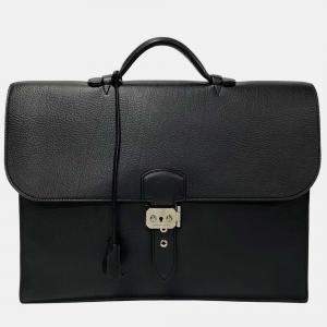 Hermes Black Leather Togo Sac a Depeches Bag