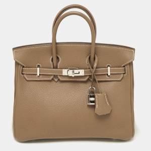 Hermes Etoupe Togo Leather Palladium Finish Birkin 25 Bag