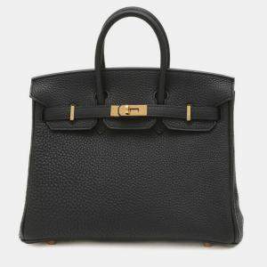 Hermes Black Rose Togo Birkin 25 Handbag