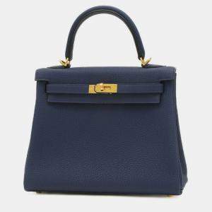 Hermes Blue Saphir Togo Leather Kelly 25 Tote Bag