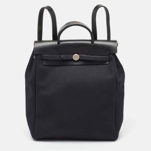 Hermes Noir Canvas and Leather Herbag PM 2-In-1 Backpack