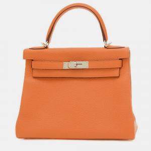 Hermes Orange Togo Leather Kelly 28 Tote Bag