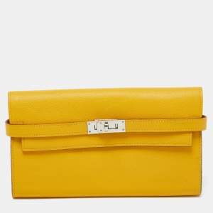 Hermes Jaune Epsom Leather Kelly Longue Wallet