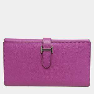 Hermes Purple Epsom Leather Bearn Long Wallet