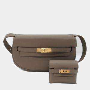 Hermes Beige Etoupe Grey Swift Leather Kelly Move Shoulder Bag