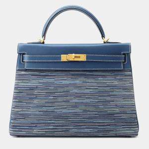 Hermes Blue Thalassa Matte box calf Vibrato Kelly 32 handbag