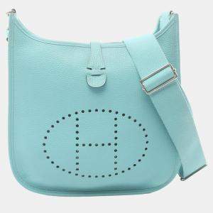 Hermes Blue Leather Clemence Evelyne III PM Shoulder Bag