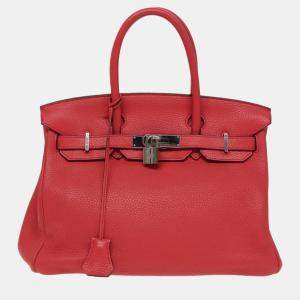 Hermes Red Clemence Leather Birkin 30 Tote Bag