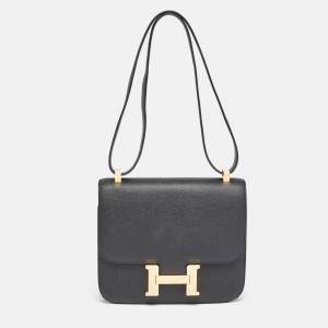 Hermes Noir Epsom Leather Gold Finish Constance 24 Bag