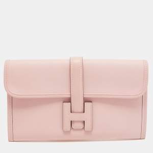 Hermès Rose Sakura Swift Leather Jige Duo Clutch