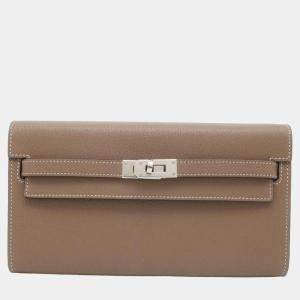 Hermes Chevre Mysore Etoupe Long To-Go Kelly Wallet