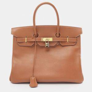 Hermes Brown Leather Courchevel Birkin 35 Bag