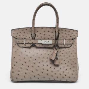 Pre Owned Hermes Mousse Ostrich Palladium Finish Birkin 30 Bag