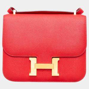 Hermes Rouge Casaque Epsom Leather Constance III Mini Shoulder Bag