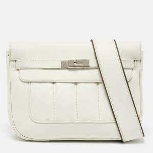 Hermes White Evercolor Leather Palladium Finish Berline 28 Bag