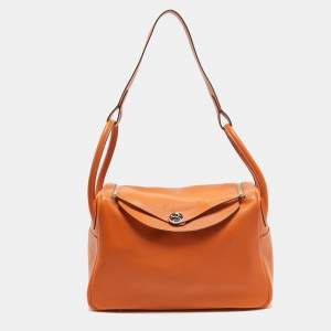 Hermes Orange Swift Leather Palladium Finish Lindy 34 Bag