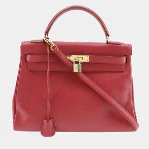 Hermes Red Courchevel Leather Kelly 32 Tote Bag