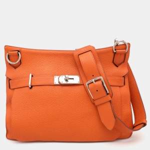 Hermes Orange Togo Leather Palladium Finish  Jypsiere 34 Bag