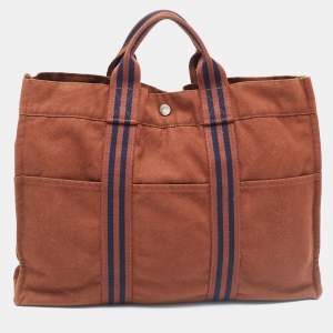 Hermes Brown Canvas Fourre Tout Tote