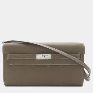 Hermes Grey Epsom Leather Kelly Long To Go Shoulder Bag