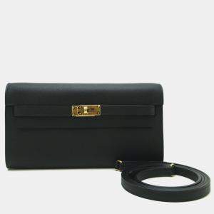 Hermes Black Noir Veau Epsom Kelly Wallet To Go Long Wallet