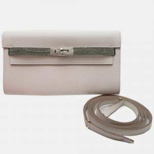 Hermes White Griper Epsom Leather Kelly To-Go Touch Long Wallet