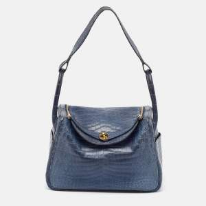 Hermes Blue Indigo Crocodile Niloticus Lindy 30 Bag