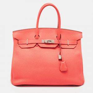 Hermes Rose Jaipur Togo Leather Palladium Finish Birkin 35 Bag